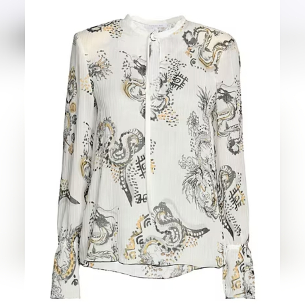 Patrizia Pepe Soft White Blouse in Dragon Pattern Size 38 Small